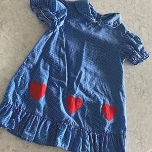 1970s 2T baby girl heart dress red white blue by Fischel Boho hippie polka dot